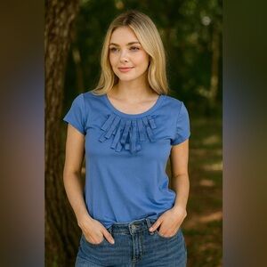 Gerry Weber Satin Rayon Tee With Fringe Beautiful Blue Size M